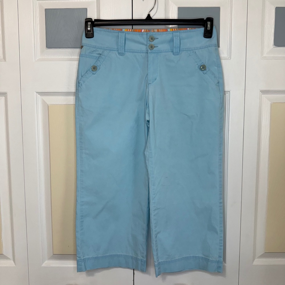 New Man France‎ Light Blue Hand Dyed Fade Out Cropped Pants 42F Stretch Cotton
